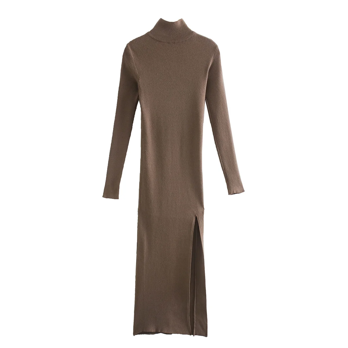 

2021 New Women Knit Sweater Dress Long Sleeves High-Neck Elastic Midi Dress Fashion Elegant Chic Lady Long Warm Woman Dresses