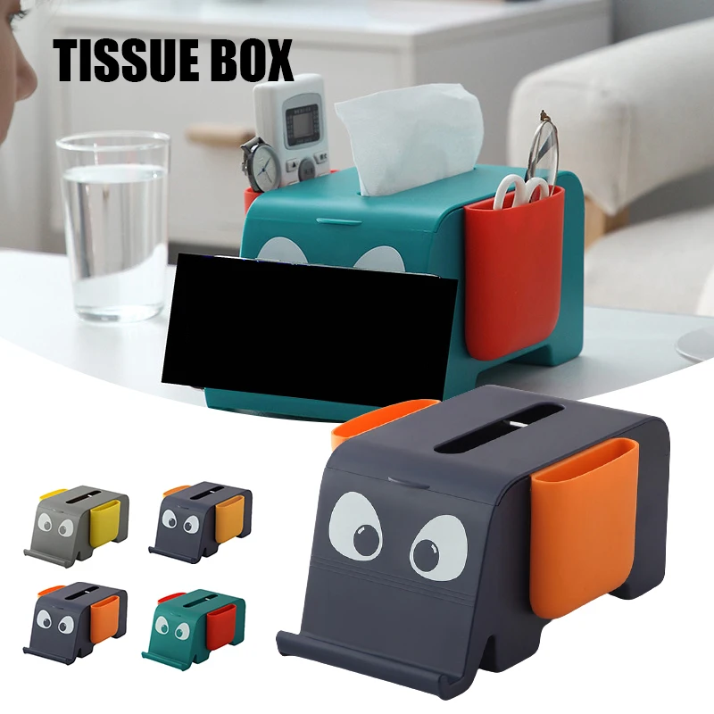 

Tissue Napkin Holder Box With Phone Stand & Remote Control Cells Multifunctional Holder Box Desktop Remote Organizer For Home