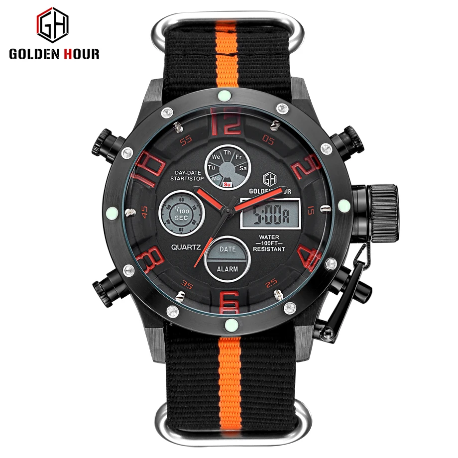 Luxury Top Brand Men Military Sports Watches Quartz LED Digital Hour Clock Male Nylon Strap Wristwatch Relogio Masculino | Наручные часы