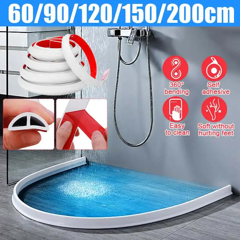 

Home Water Retention System Silicone Threshold Water Dam Self-Adhesive Bath Shower Barrier Retainer Seal Strip Bathroom Kitchen