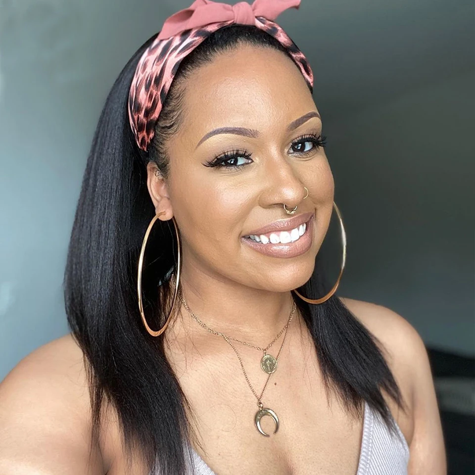 Kinky Straight Headband Wig Human Hair Glueless Half With Head Band Brazilian Yaki Wigs For Black Women | Шиньоны и парики