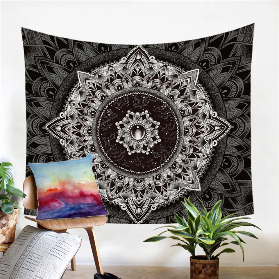 Mandala Мандала от Brizbazaar гобелен настенный черно-белый цветок покрывало таинственная Вселенная настенная художественная винтажная простыня с драгоценным камнем - Цвет: Mandala