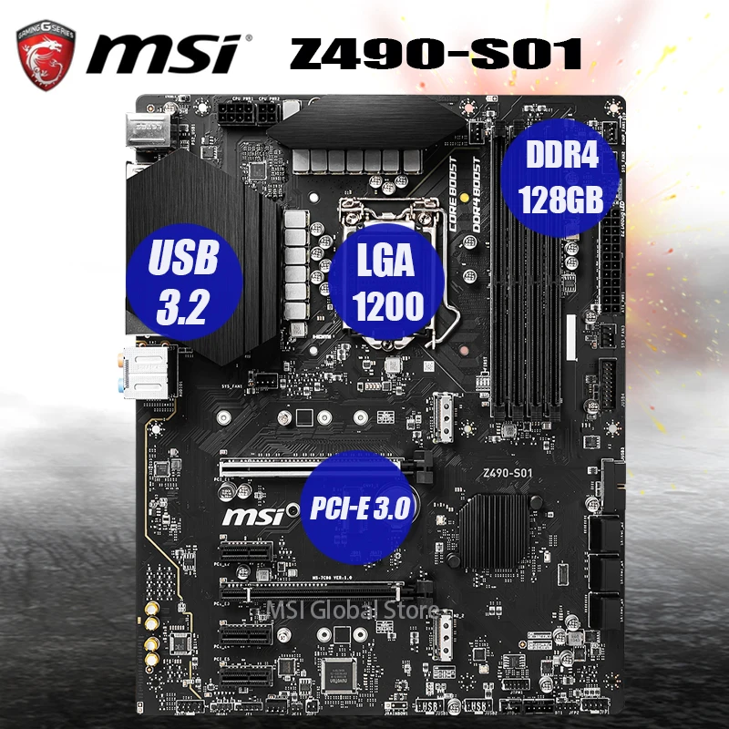Preise MSI Z490-S01 Motherboard LGA 1200 DDR4 M.2 SATA3 DisplayPort Overlocking USB 3,2 Gen2 Desktop Intel Z490 Placa-Mãe 1200 ATX Neue