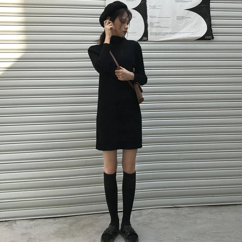 

2021 Early Spring New Women's Clothing Knitted Bottoming Dress Autumn Winter A- line Skirt Small 150cm Skirt Woolen Skirt