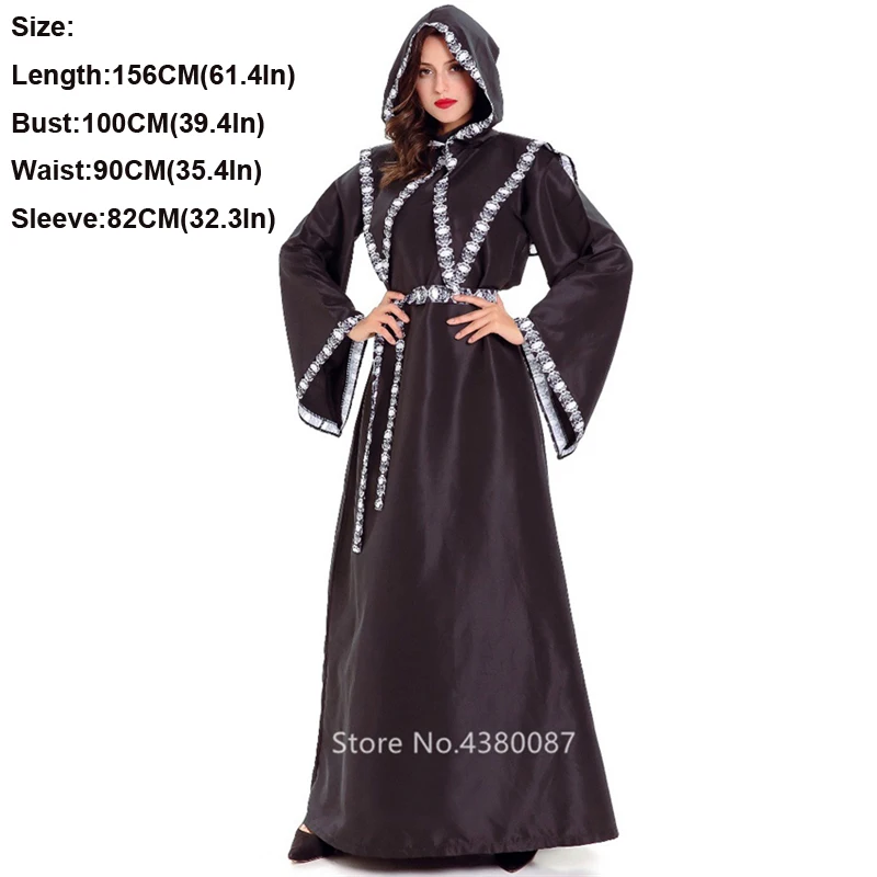 Women Costume Для мужчин монах костюм священника в готическом стиле, страшный Скелет средневековый Для женщин костюм ведьмы на Хэллоуин Косплэй ужас плащ-Мантия карнавальный вечерние Маскировка - Цвет: Women Costume