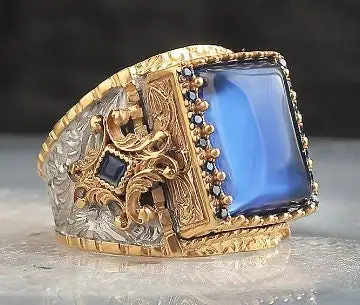 

Sterling Silver Man Ring Natural Stone(Zircon) Ottoman Silver, handmade 925k Anchor Model Made in Turkey Outstanding Gift