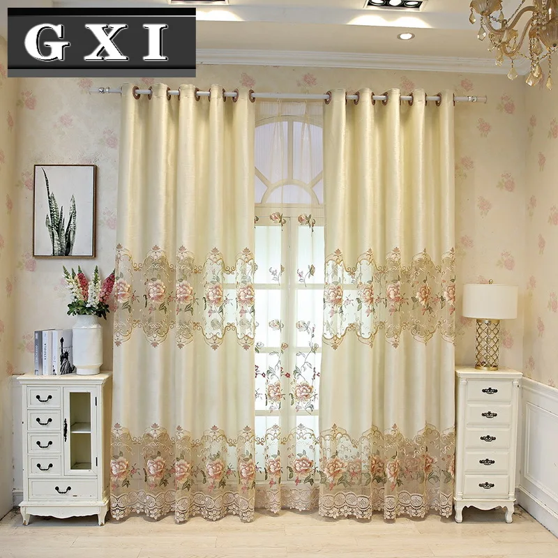 

GXI Luxury Delicate Flocking Hollow Out Flowers Embroidered Curtain for Living Room Window Treatments Tulle Voile Drapes