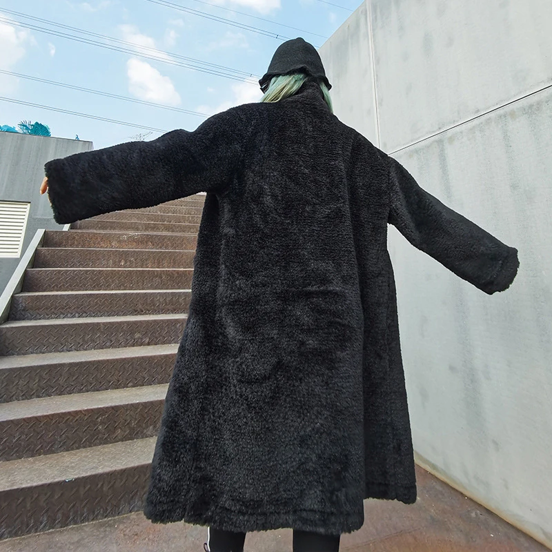 

Fit Big Loose Size Imitation Lambswool Jacket New Stand Collar Long Sleeve Women Coat Fashion Autumn Winter 2021 1DD4094