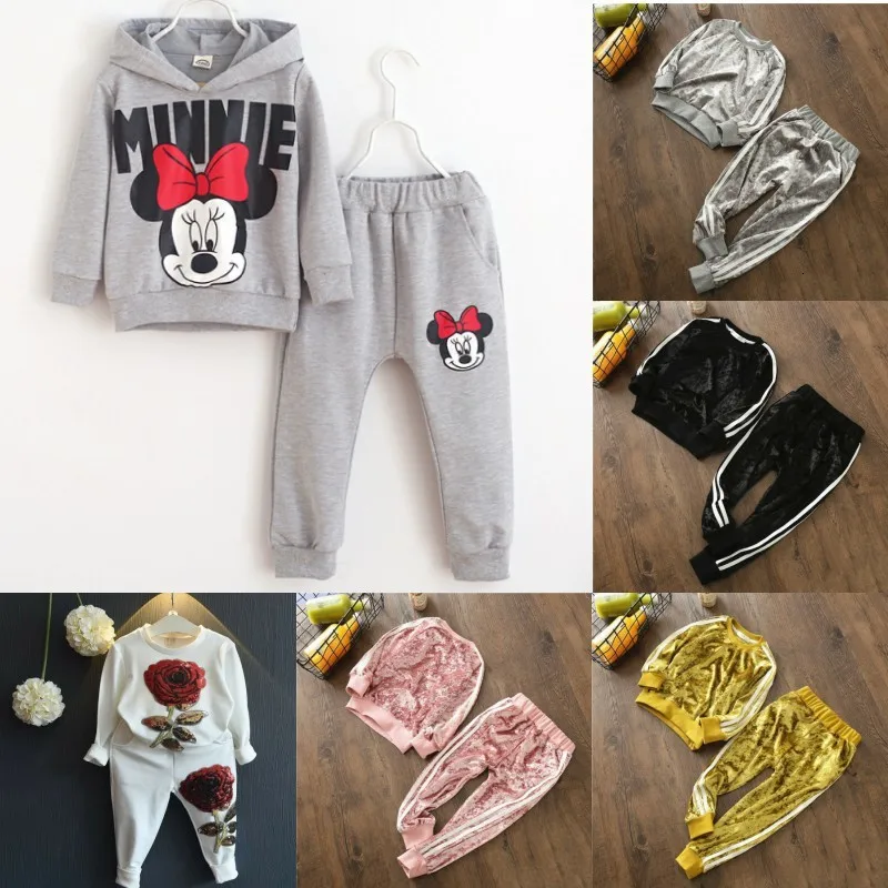Baby Girl Clothes Spring and Summer New Velvet Children's Clothing Set European American Wind Boys Girls Sportswear 2PCS | Детская