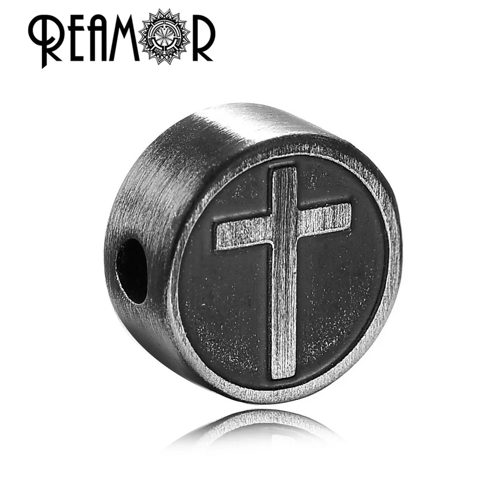 REAMOR Luxury Black Golden Plated Round Cross Beads 316l Stainless Steel Spacer For DIY Beaded Bracelets Jewelry Making | Украшения и