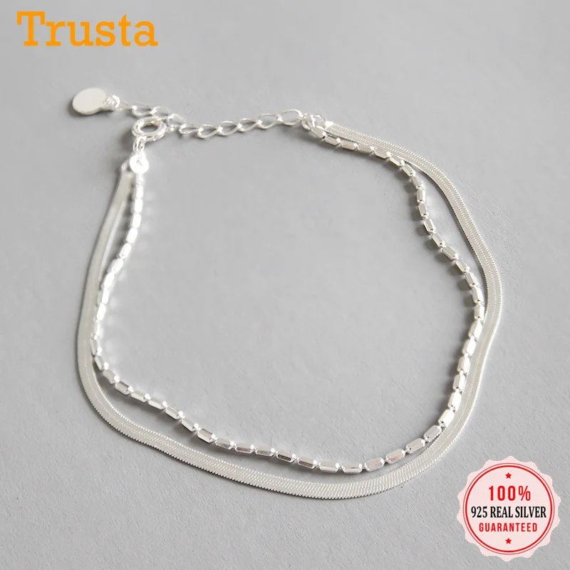 Женский браслет с двойными бусинами Trusta модный минималистичный из настоящего