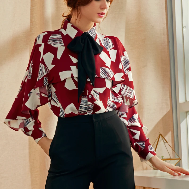 2019 New Fashion Lantern Sleeve High-collar Women's Shirt in Spring 2009 new | Женская одежда