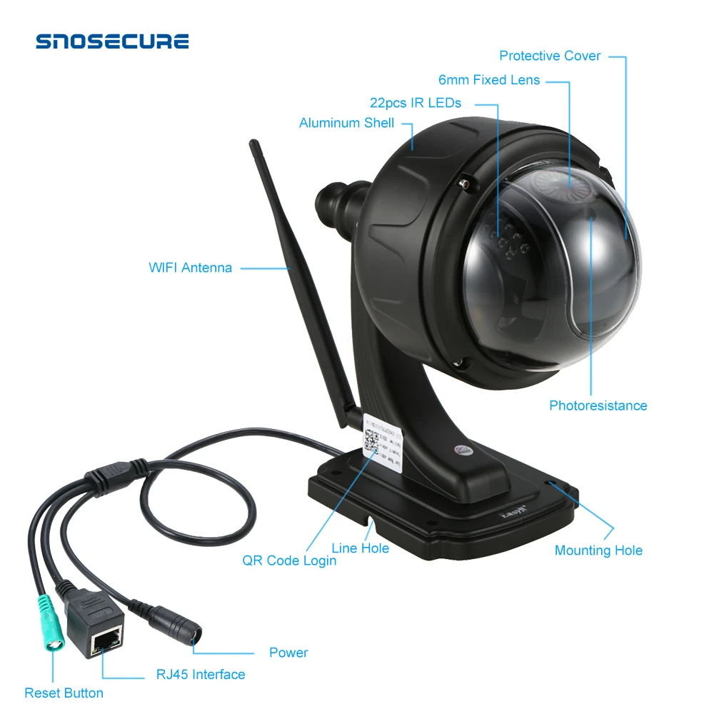 SNOSECURE 5.0MP PTZ IP камера Wifi POE наружная скоростная купольная видеонаблюдения 5X Zoom 5MP