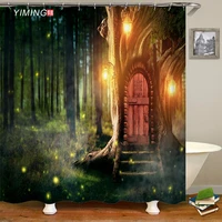 yiming polyester waterproof bathroom shower curtain quiet mysterious forest 3d scenery curtain home decor mildew proof belt hook