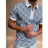 2021 summer new plaid mens streetwear fashion patchwork men short sleeve polo shirts casual turn down collar zipper design tops