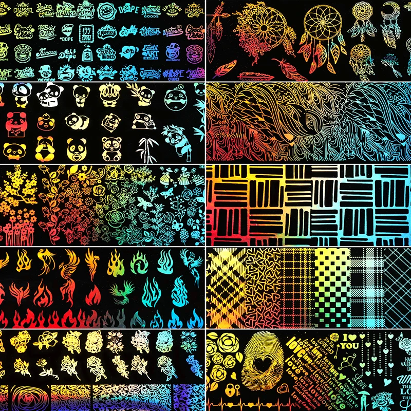 Переливающаяся наклейка для ногтей с рисунком листьев 10 шт./компл. переводная