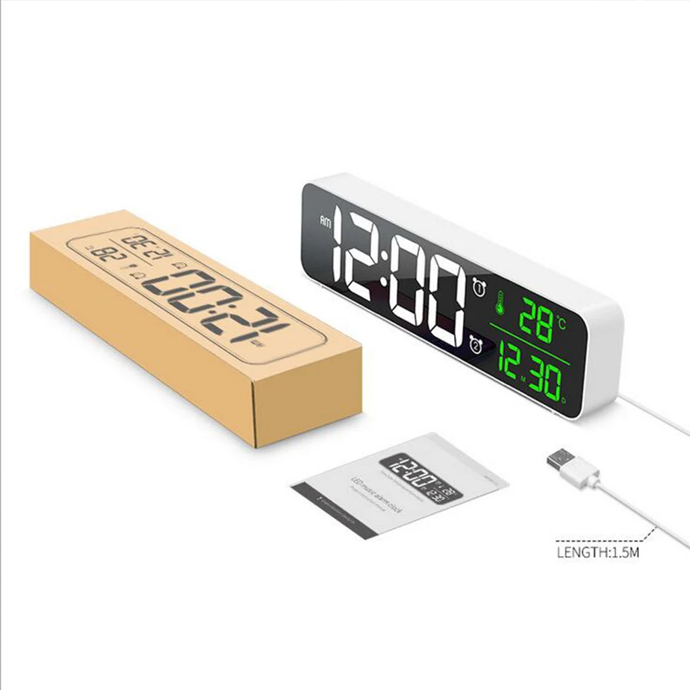 

Home decoration gifts Multifunctional Desk Clock LED music calendar Digital Mirror Alarm Clock With temperature display