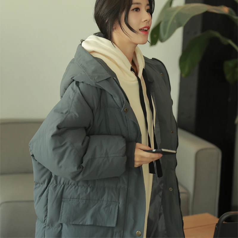 Cotton-Padded Jacket Winter New BF Bread Coat Female Students Korean Style Loose down Cotton-Padded Jacket Mid-Length b