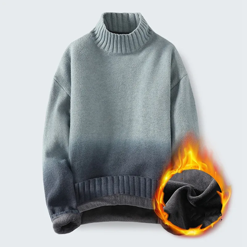 

2022 Mens Fleece Sweater Autumn Winter Mens Casual Warm Turtleneck Sweater Male Thick Slim Fit Pullovers