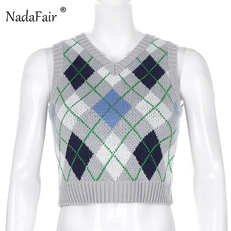 Пикантный женский жилет Nadafair с узором ромбиками повседневный трикотажный топ