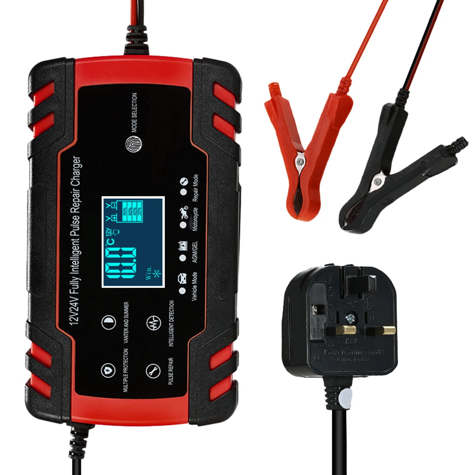 

12V 24V импульсный ремонт Зарядное устройство с ЖК-дисплей Дисплей мотоциклов и автомобилей Батарея Зарядное устройство AGM гель мокрый свинцо...