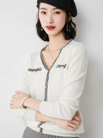 womens 2021 new fringe edge pearl buckle t shirt temperament ice silk sweater coat 60123