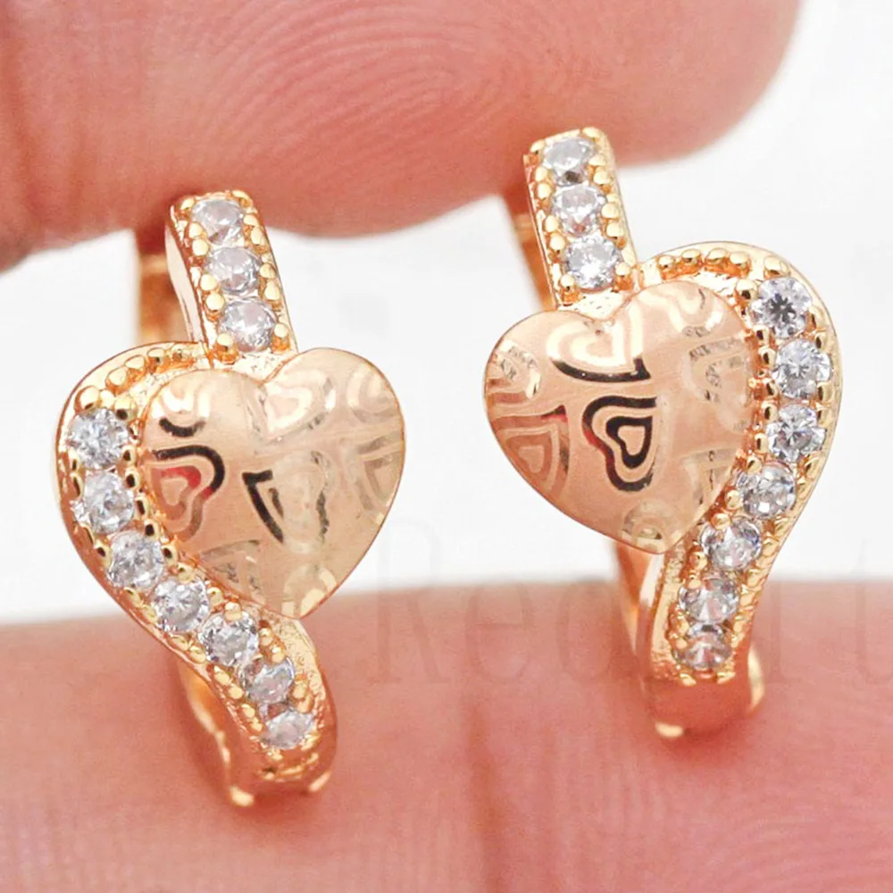 Женские серьги в форме сердца кольца с цирконом золотистого цвета пчелы