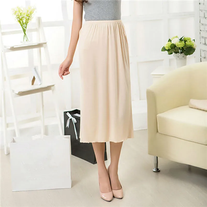 

Women Half Slips Solid Casual Petticoat Skirt Knee Length Dress Lady Underskirts Vestidos Bottoming Skirts Underdress Sleepwears