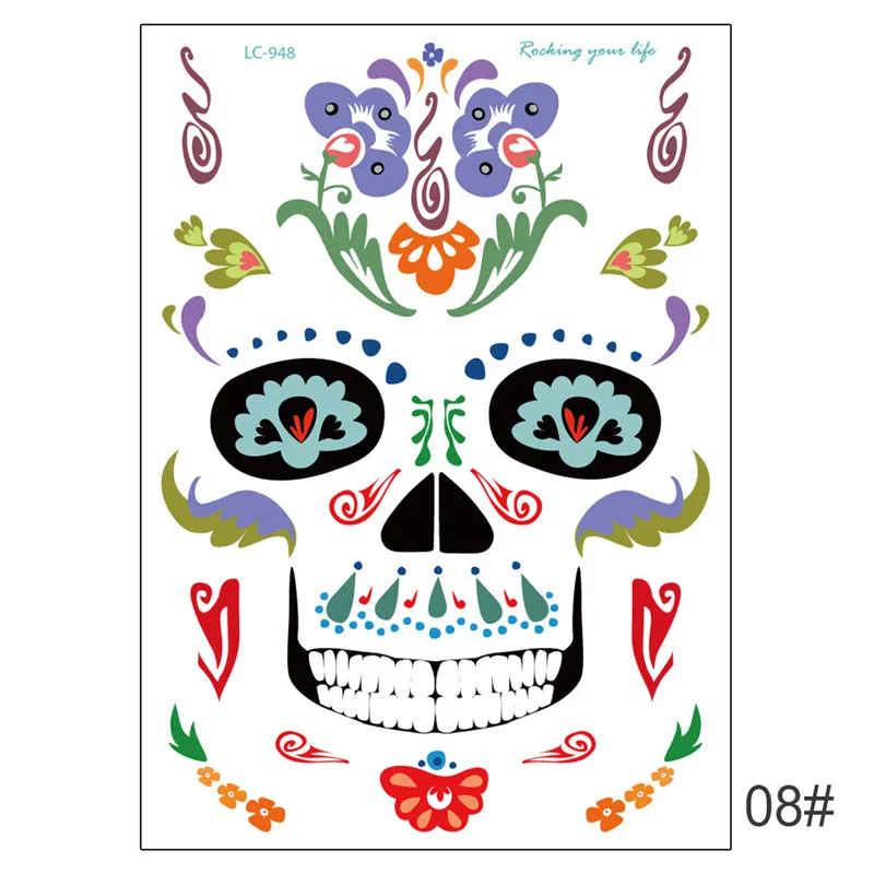 Новая временная татуировка на Хэллоуин наклейка 1 шт День мертвых Dia de los Muertos маска для лица сахар тату наклейка с черепом - Color: 1pcs Color 12