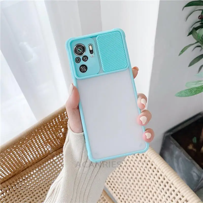 transparent slide camera protect phone case on for xiaomi redmi note 10 pro max note10 s 10pro 10s 4g 5g airbag shockproof cover free global shipping