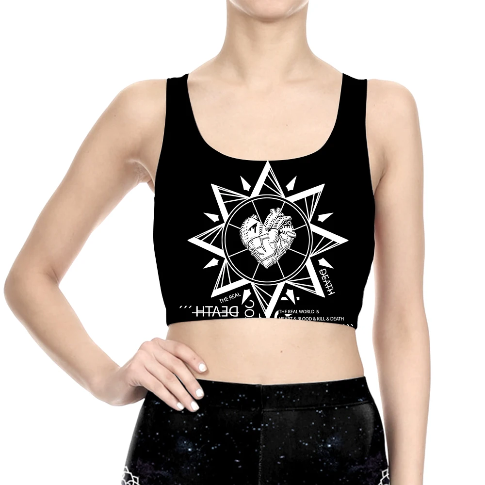 

Майка женская в стиле панк, повседневный короткий топ для фитнеса, пикантный укороченный топ с принтом, черный, на лето