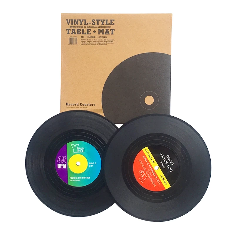 

2 PCS Cup Mat Retro Vinyl Coasters Set Disk Record Coaster Simulation Record Table Heat Insulation Non-slip Tea Coffee Cup Pad