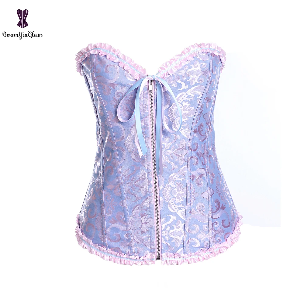 Zip Up Corset Floral Jacquard Bustier Plus Size 6XL Gorset Lace Korsett For Women Fish Boned Korse Waist Slimming Sexy | Женская одежда