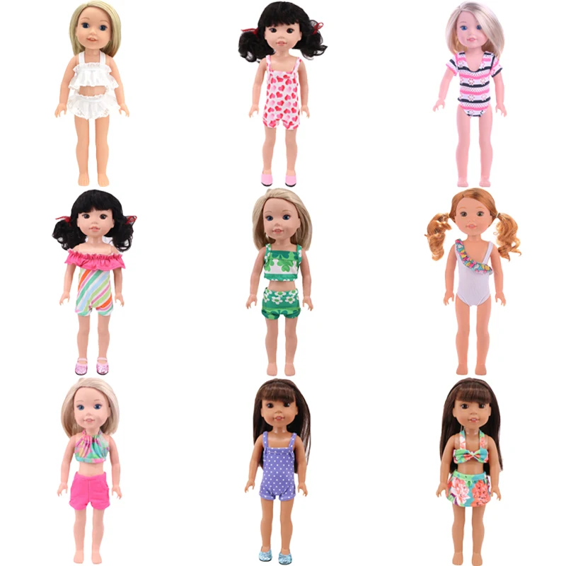 

Doll Clothes Solid-Colored & Polka-Dot & Striped & Printed Swimsuit For 14 Inch Dolls Birthday Girl's Toy Gifts