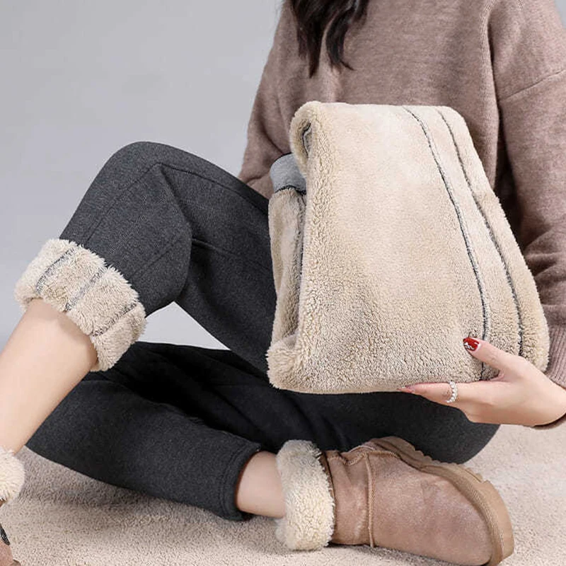 

Lamb Velvet Sweatpants Woman Fashion Plus Velvet Padded High Waist Harem Pants Warm Plus Size Trousers Capris