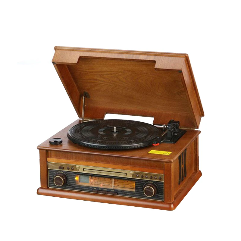 Hi-Fi проигрыватель Ретро виниловый проигрыватель деревянная стереосистема, Bluetooth AM/FM радио, CD, USB для MP3, Vinyl-to-MP3 записи