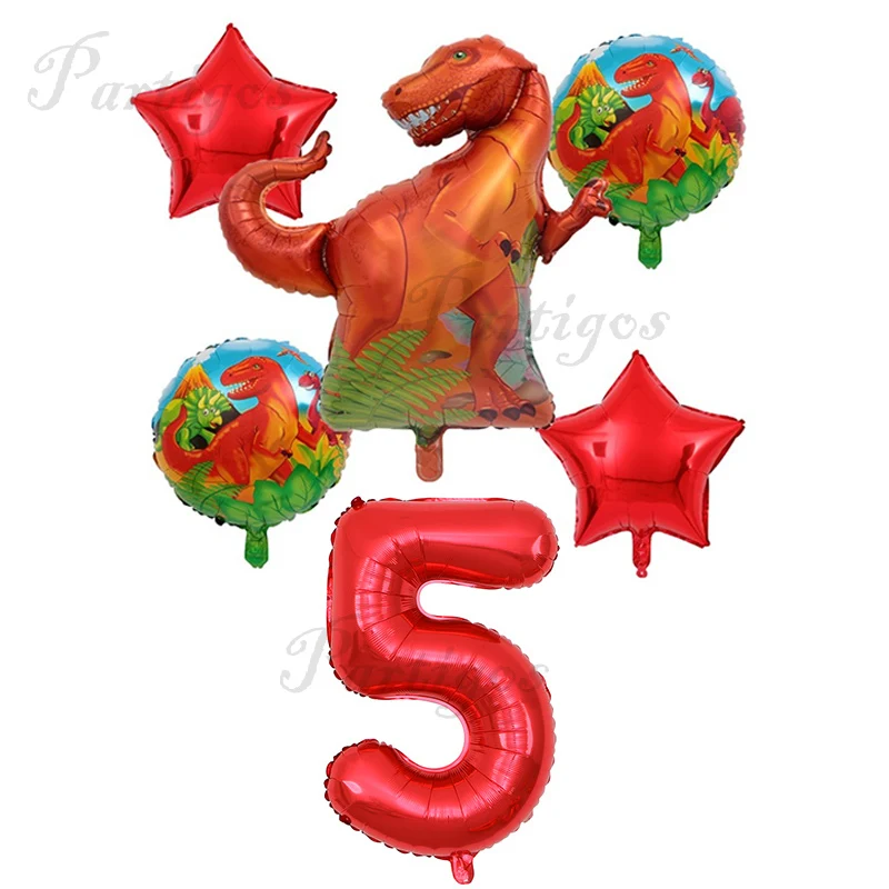 6 шт./компл. большой динозавр Фольга воздушные шары 30 ''красные синие номер