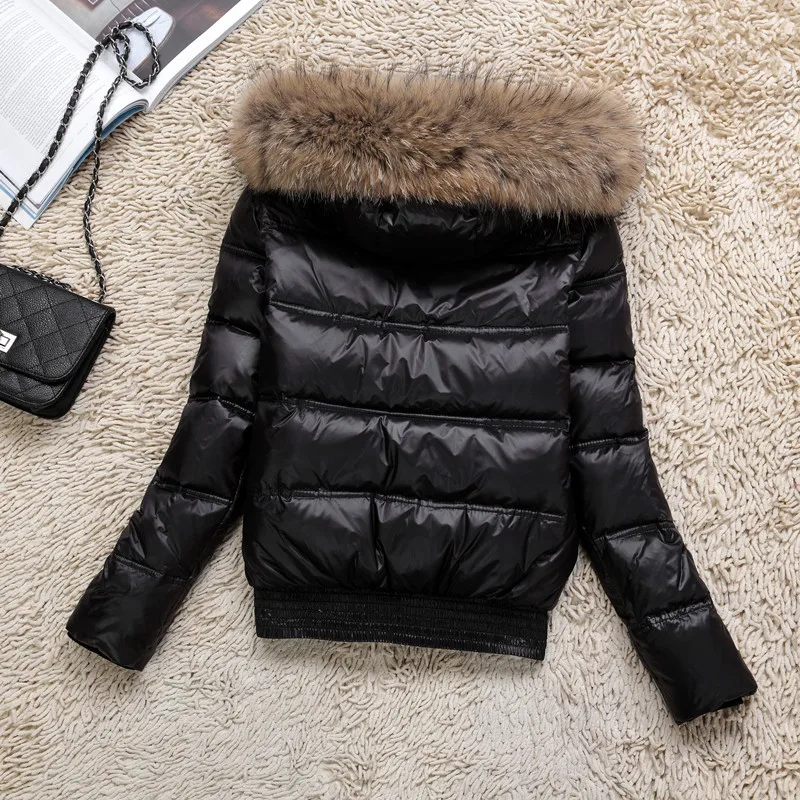 

Winter Real Raccoon Fur Winter Jacket Women Long Sleeve Slim White Duck Down Parkas Female Hooded Pockets Outwear Heavy Coat