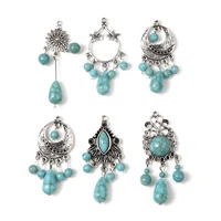 resin bohemian pendants irregular antique silver color green blue beads charms diy making necklace earrings women jewelry5pcs