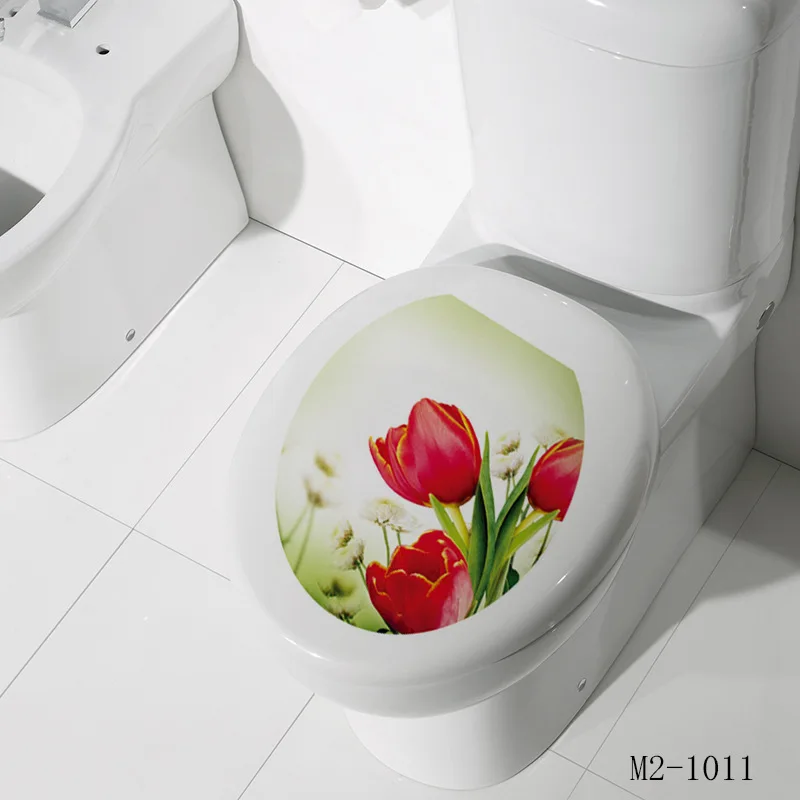 WC напольный унитаз крышка стикер туалетный табурет наклейка на комод домашний декор украшения для ванной комнаты 3D Печатный Цветок вид 32*39 см стикер - Цвет: 10