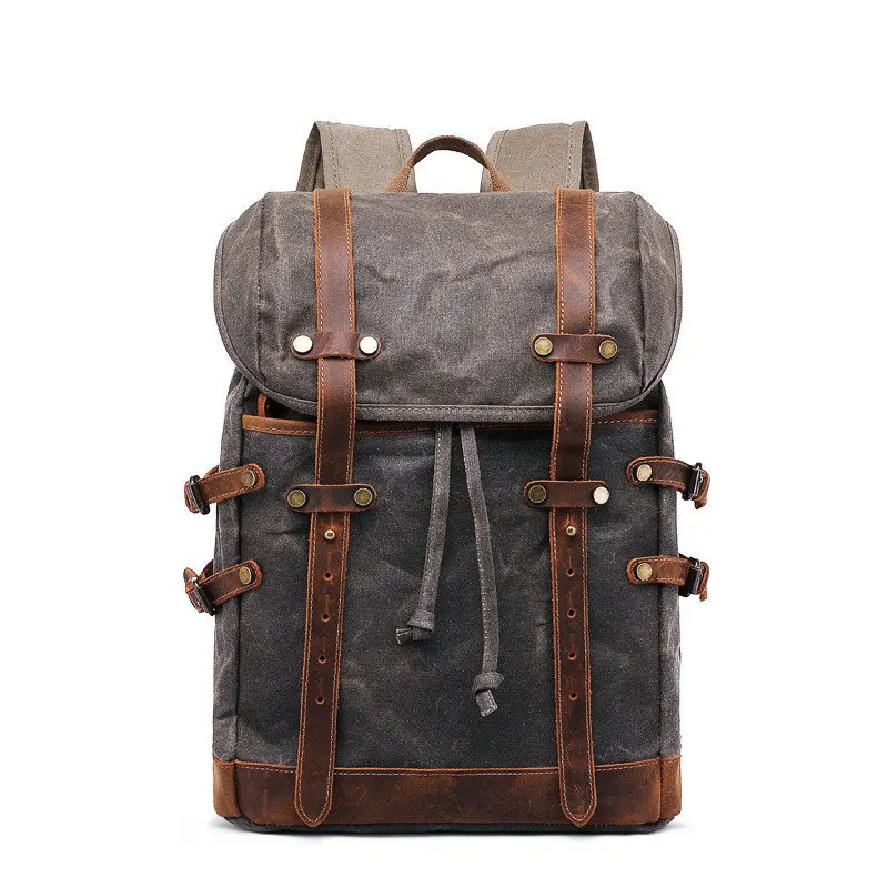 new Wax Rucksack For MaleTop Quality Mountaineering Backpacking Backpack For Men canvas Travel leisure Horse Leather Backpack