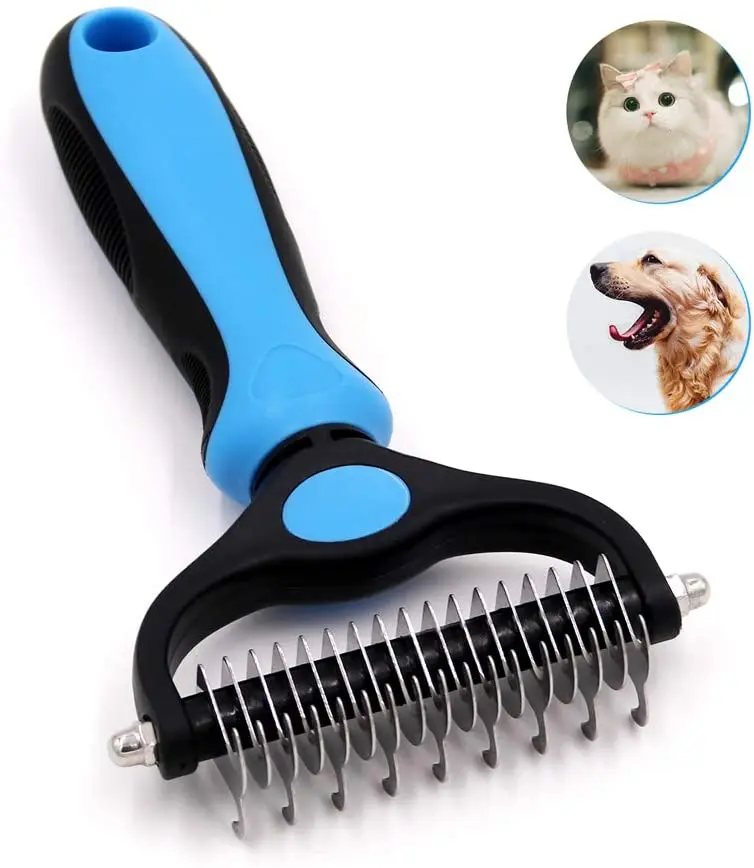 

Pet Grooming Tool- 2 Sided Undercoat Rake for Dogs &Cats-Effective Dematting Comb for Mats-No More Nasty Shedding or Flying Hair
