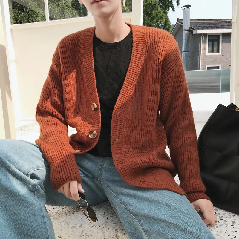 2019 зимние мужские трикотажные кофты с v образным вырезом вязаные теплые