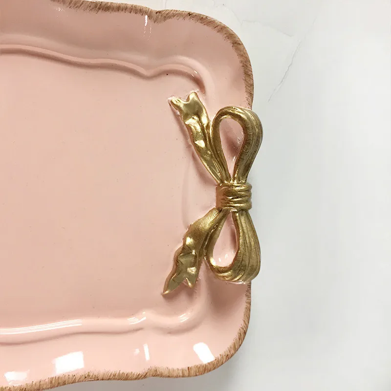 

Nordic Creative Home Resin Cake Plate Dessert Dishes Butterfly Knot Household Goods Craft Gift Storage Tray Pink