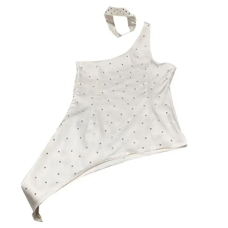 

2021 Summer New Star Rhinestone Halter Slant-Cut Bottom Sexy Vest Dress for Women
