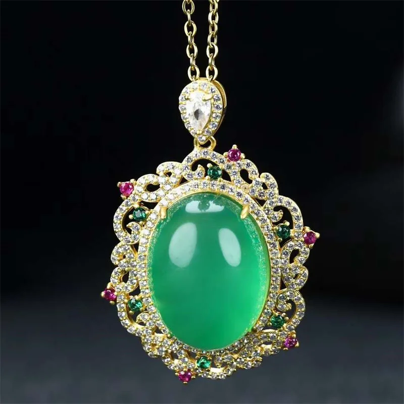 

Hot Selling Natural Hand-carved Gold Color 24k Inlay Jade Egg Noodles Necklace Pendant Fashion Jewelry Men Women Luck Gifts