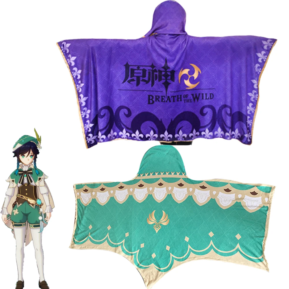

Anime Game Genshin Impact Keqing Venti Cosplay Cloak Cute Cartoon Printed Winter Blanket Air Conditioning Blanket Costume