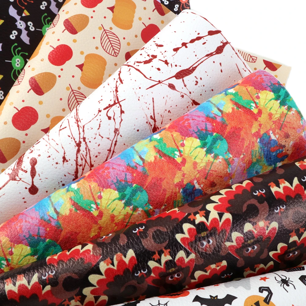 Новый 20*33 см Lychee Хэллоуин Тыква печатная искусственная кожа для сумки с бантом