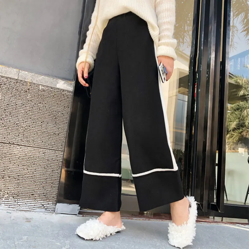 Женские шерстяные брюки с широкими штанинами Осень-зима 2019 повседневные