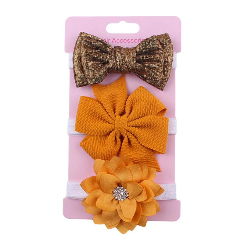 

3 Pcs/Pack Children Hair Accessories Baby Elastic Headband Flower Bows Hairband Baby Girl Headbands Newborn Hair Clip Turban